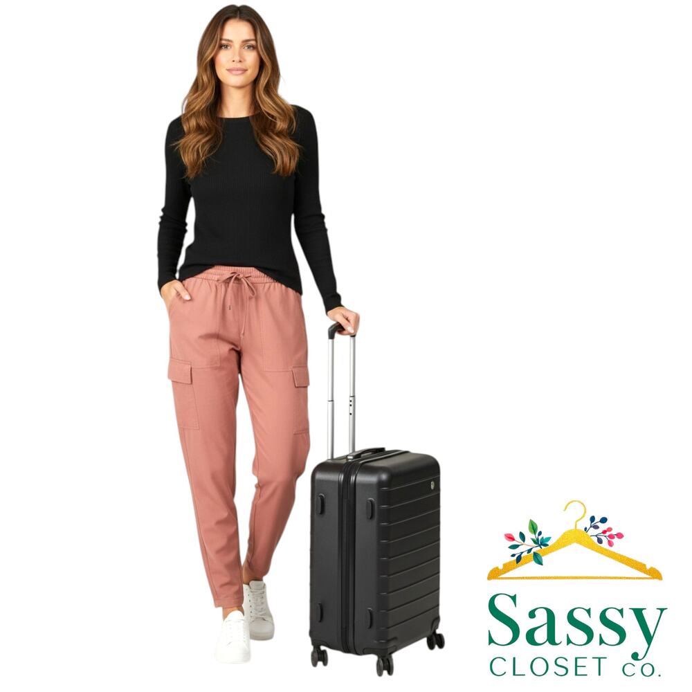 OLD NAVY StretchTech Cargo Pants M Mauve Rose Brown Drawstring Jogger EUC